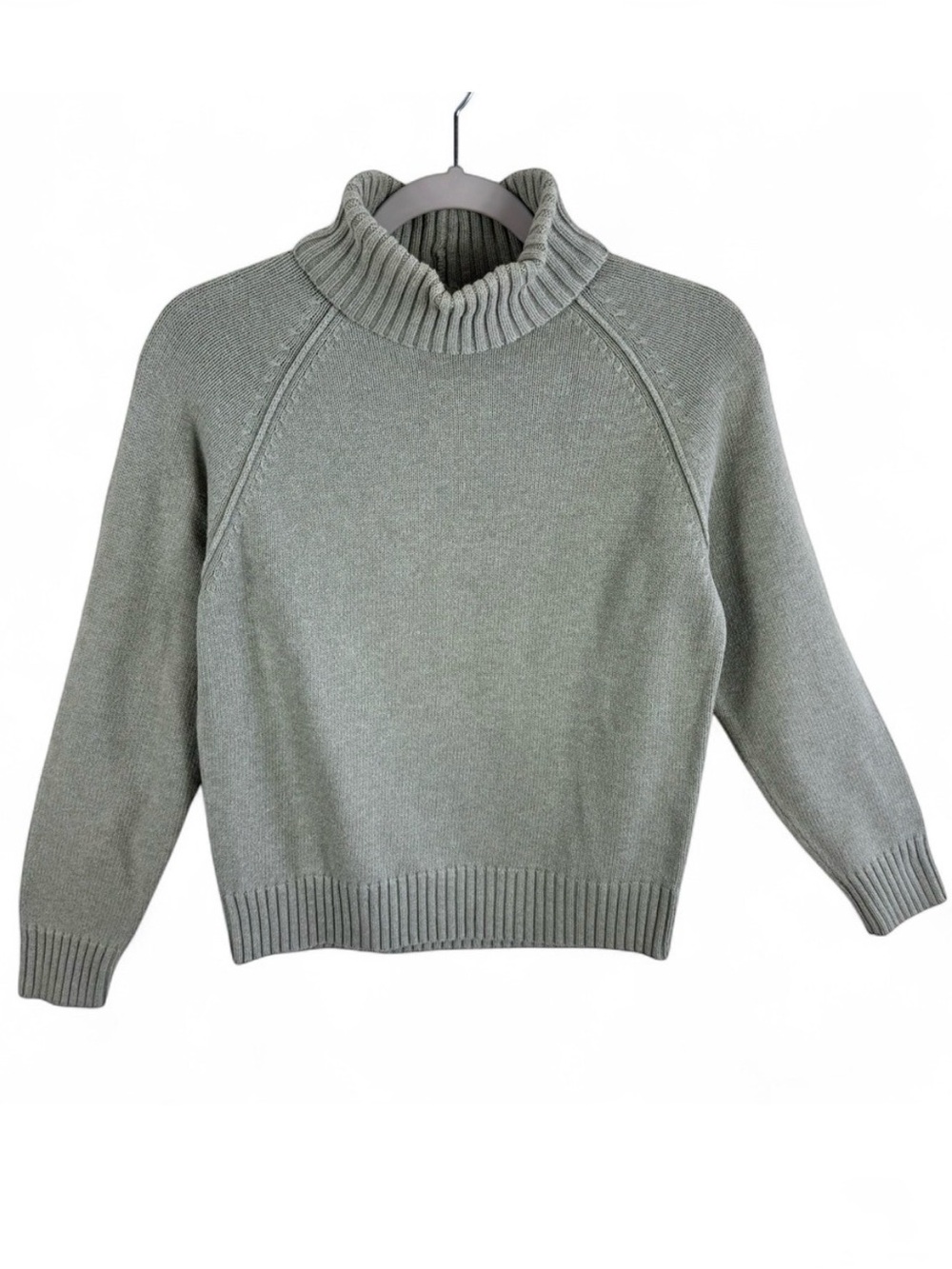 Jeanne Pierre Womens Sage Green 100% Cotton Turtleneck Raglan Sweater Size M